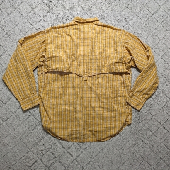 Cabela's Shirt Men's Large Yellow Plaid Safari Series Vented Mesh Roll Tab - Picture 3 of 8